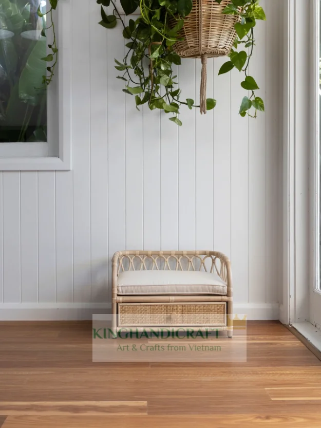 Natural Handmade Rattan Wicker Sofa Bed for cat and dog sleeping bed eco friendly luxury with cotton cushion wholesale