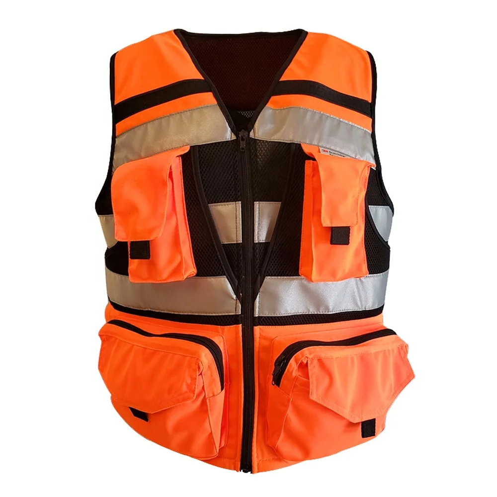 Hot Sales Working Safety Vest High Visibility Reflective Tape Front Zip Construction Safety Vest