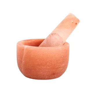 Hand carved from Pink Rock Salt Herb & Spice Grinding Bowl Shaped Mortar & Pestle for Kitchen Use