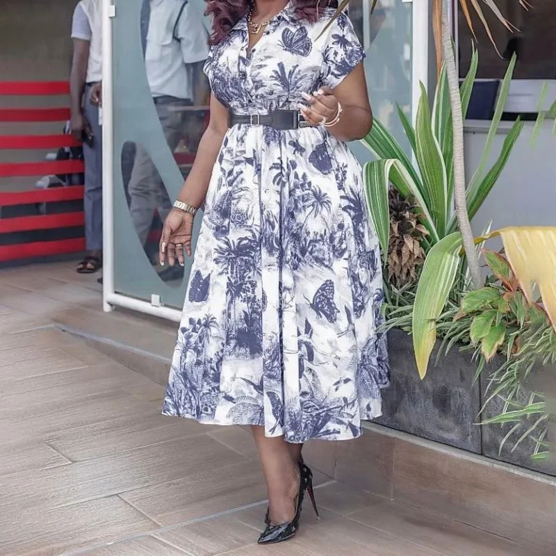 D263 New style summer ethnic clothing women clothes african dresses women plus size ladies dresses fashion print Casual Dresses