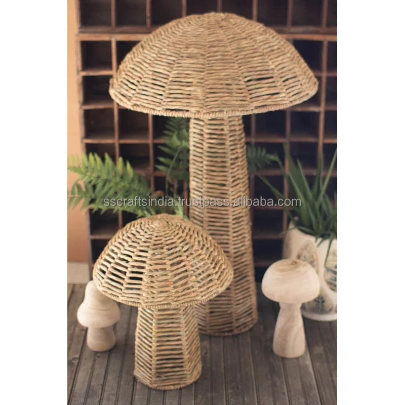 Handmade Landscape & Nature Figurines & Sculptures Mushroom And Rattan Mushroom Unique Pattern Metal Mushroom Made In India