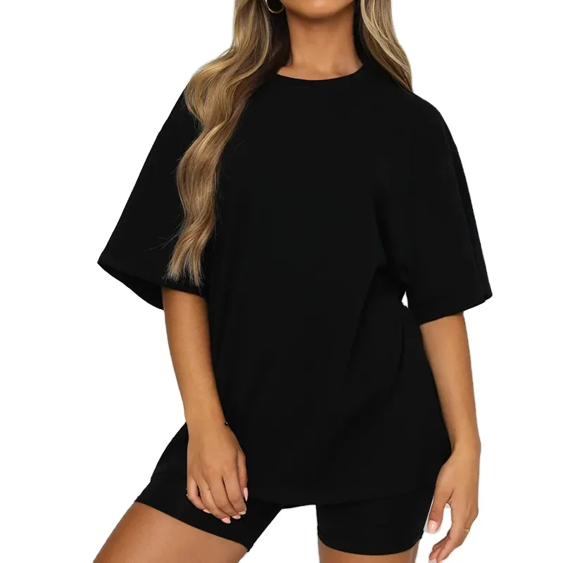 Womens Biker Short Set Tee Oversized Drop Shoulder T Shirt Cycling Shorts coton 2 Pieces Tracksuit Lady Streetwear Manufacturers
