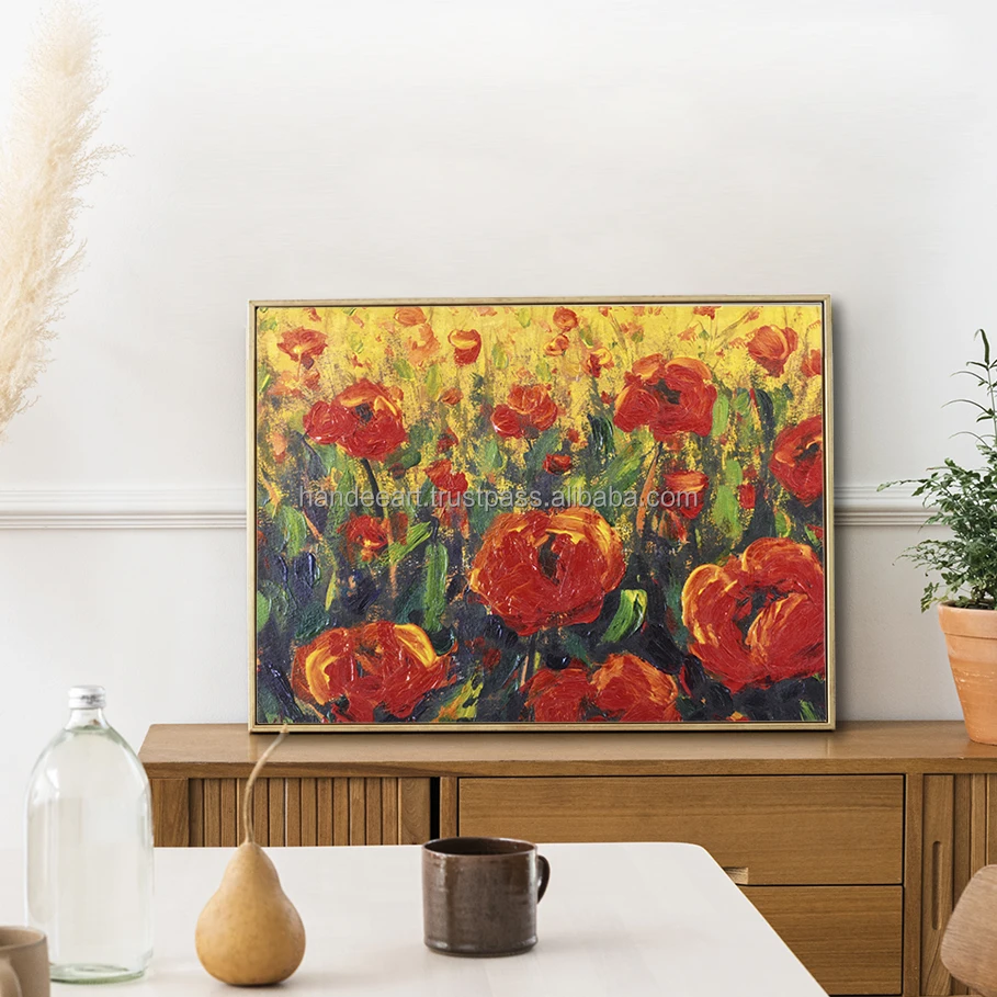 Top View Floral Landscape Red Poppies vietnam manufacturer supply Canvas Print
