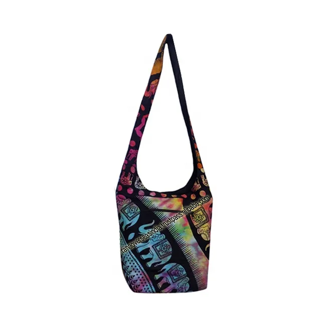 Elephant Printed Cotton Cross Body Shoulder Bag With Long Strap For Camping , Office , Travelling And Shopping