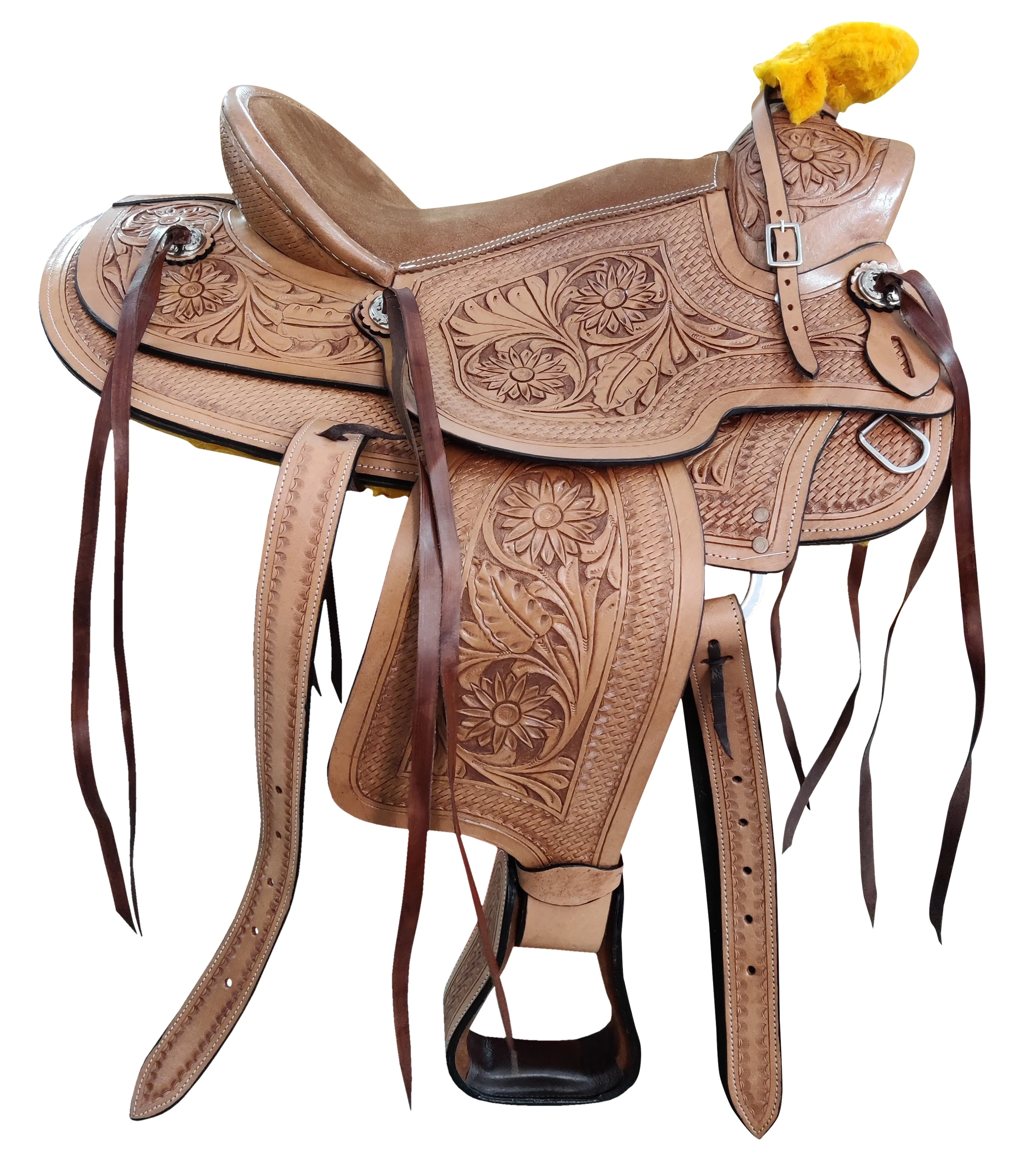 Hand made horse western saddle with tooled design leather horse western saddle