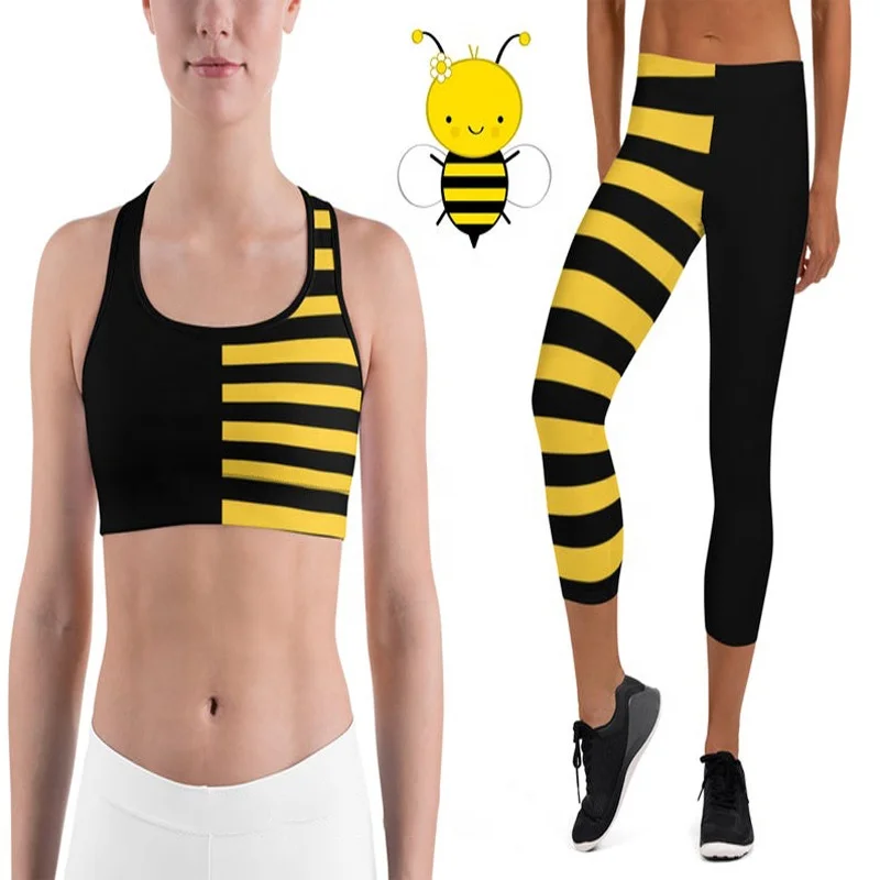 
Бесшовные комплекты для йоги, комплект из двух предметов, укороченный топ и Леггинсы для йоги, костюм для йоги, одежда для фитнеса и активного отдыха для женщин, в стиле медового пчела 