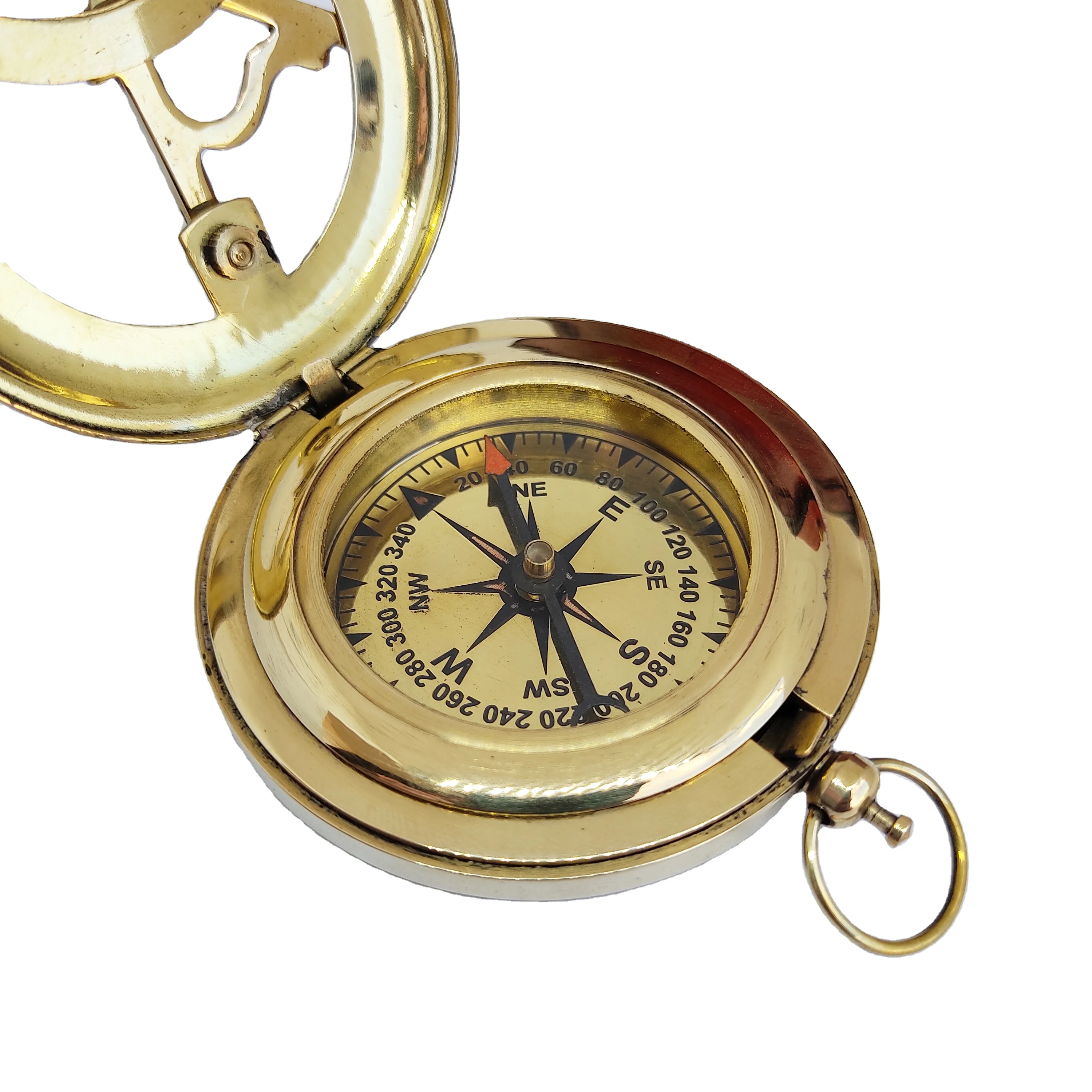 Nautical Brass Sundial Compass Antique & Golden Finish Camping Hiking Compass Gift