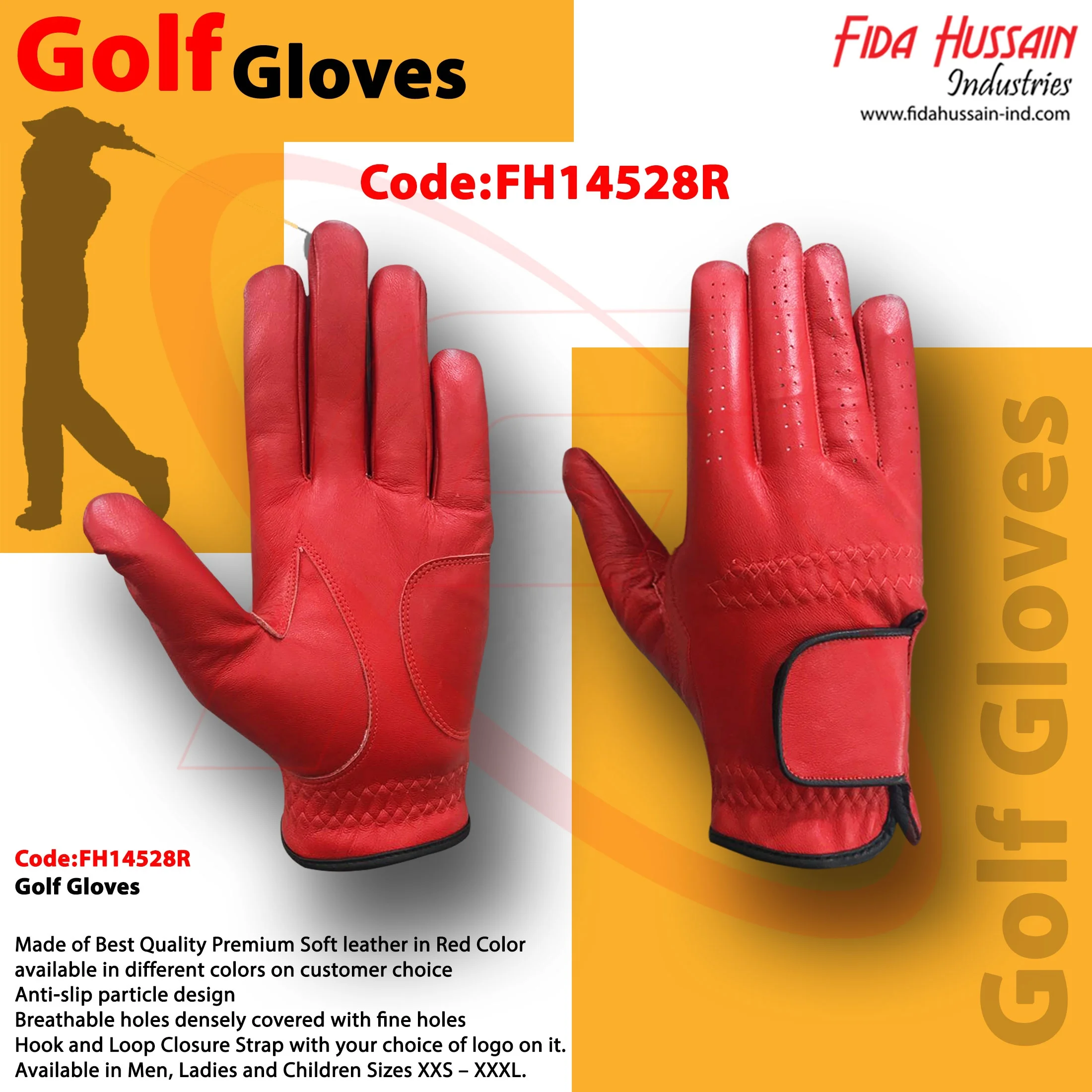 Hot Selling Breathable Premium Soft leather Golf Gloves In Red Color Comfortable Soft Red Leather Sports Safety Handschuhe