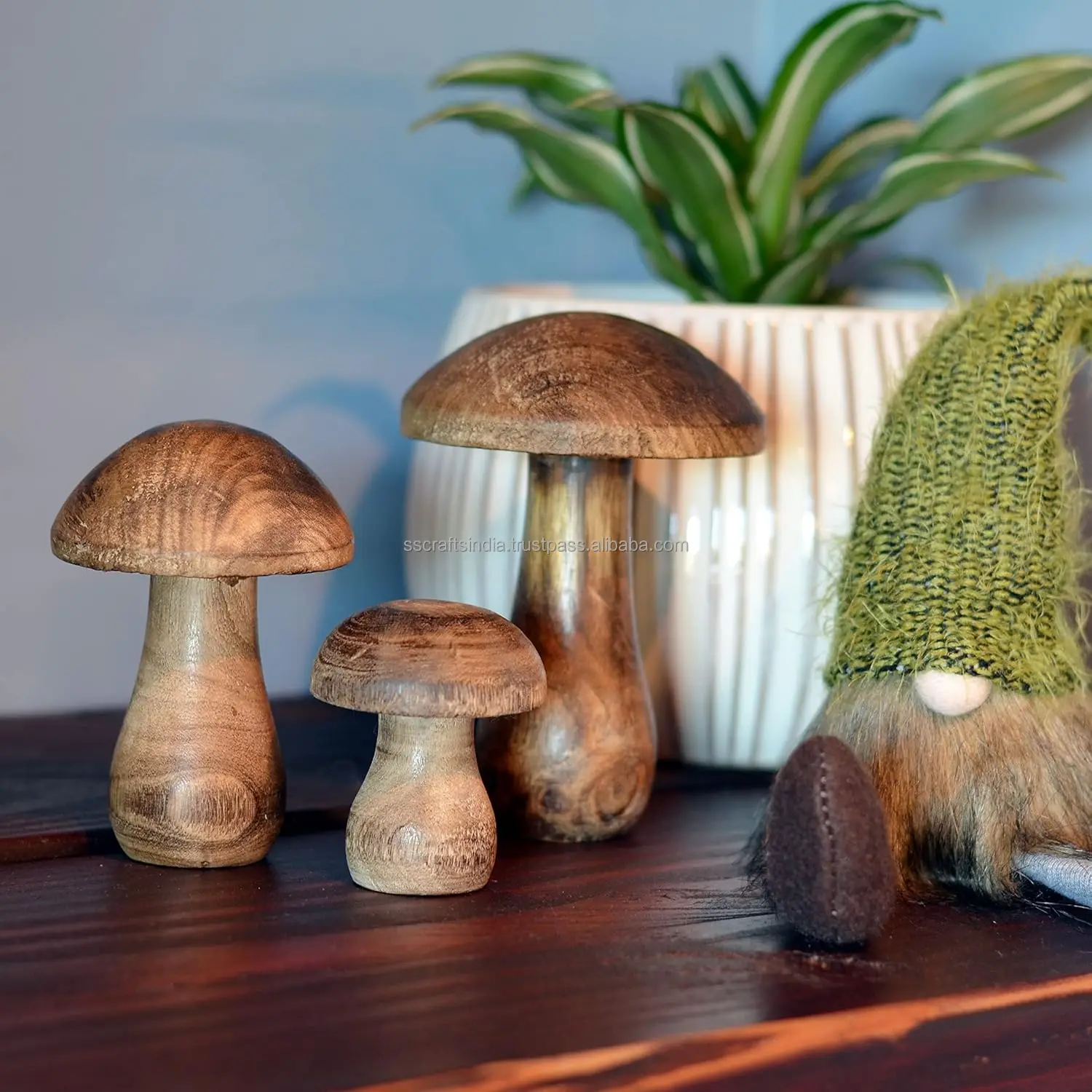 Wooden Mushroom Toy Pack of 3 Set Various Sizes Natural Mini Mushroom for Home Decor and Crafts Garden Accessories Creative Gift
