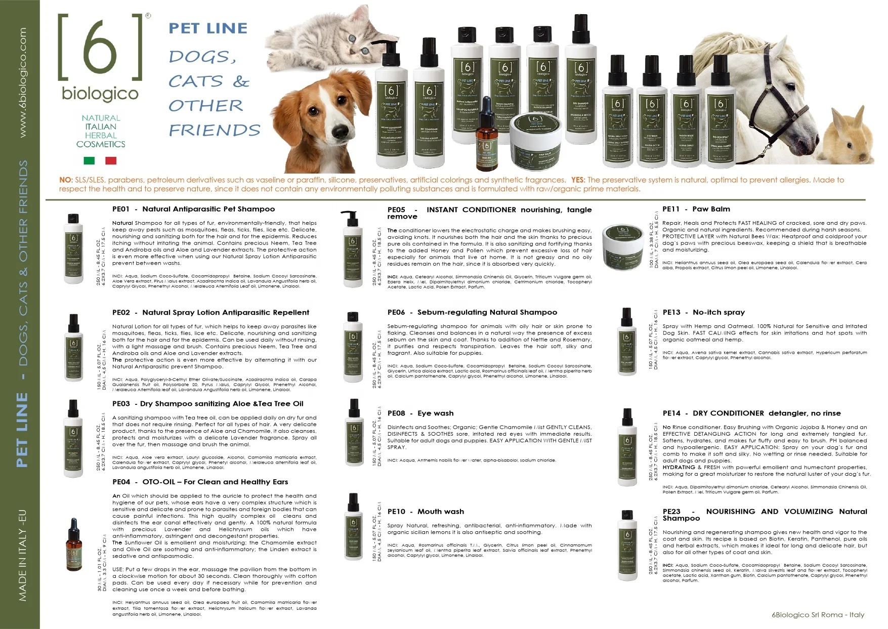 Instant Nourishing and Sanitizing Conditioner for Dogs and Cats - No Rinse - Made in Italy