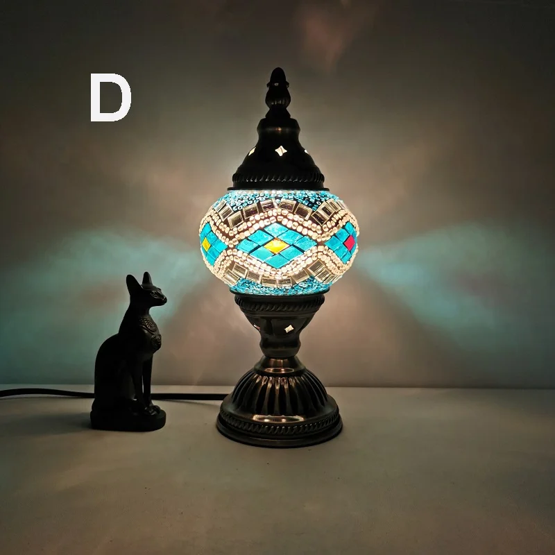 Table Lamp Decorative Handcrafted Small High Quality Dropshipping Turkish Mosaic Glass Iron Modern Novelty LED Bedroom 1 Piece
