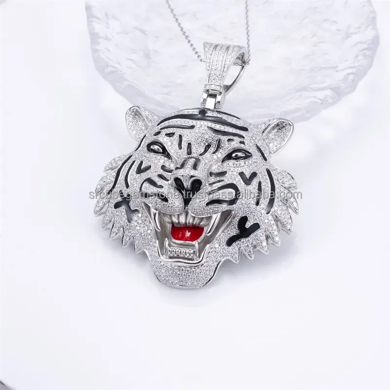 Custom Hip Hop Iced Out Moissanite 925 Sterling Silver Hiphop tiger Pendant Necklace