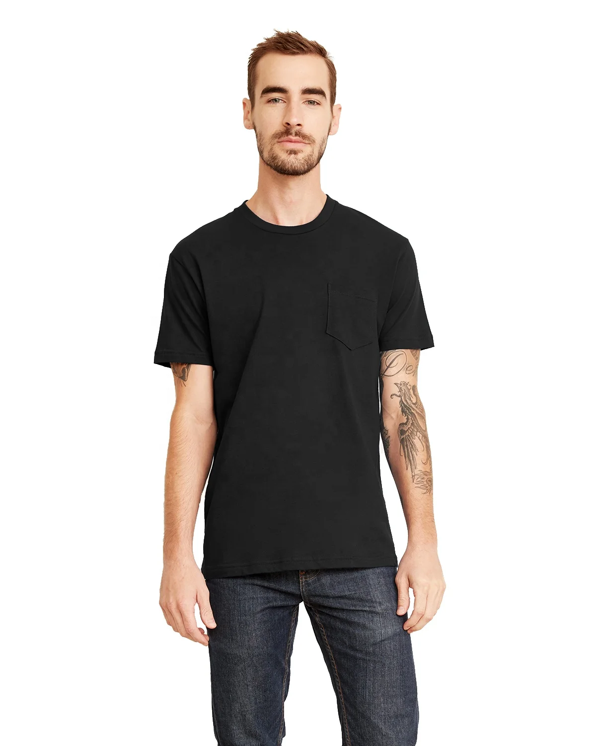 3605 - Next Level Unisex Pocket Crew Neck Black T-Shirt  100%  cotton fine jersey breathable Cotton Blend Pocket Tee for All