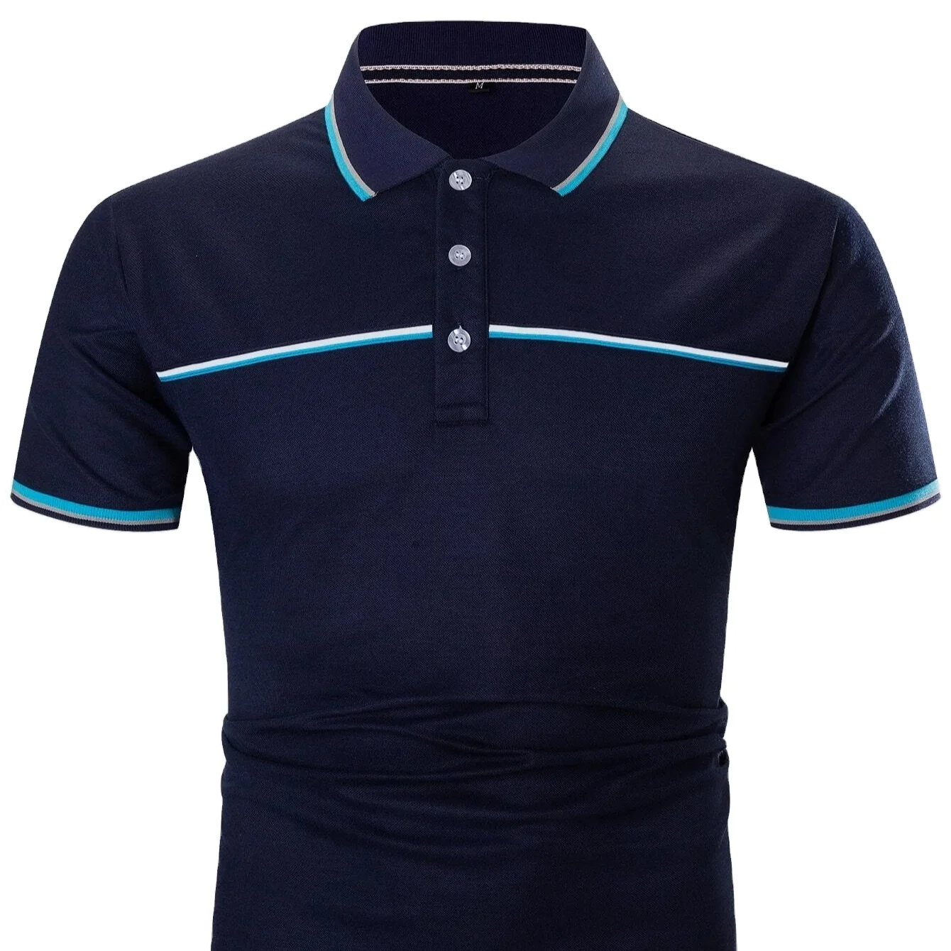 OEM customized Labels work uniform plain with blue striped unisex polyester fitness Plain Short Sleeve Casual Polo Shirts