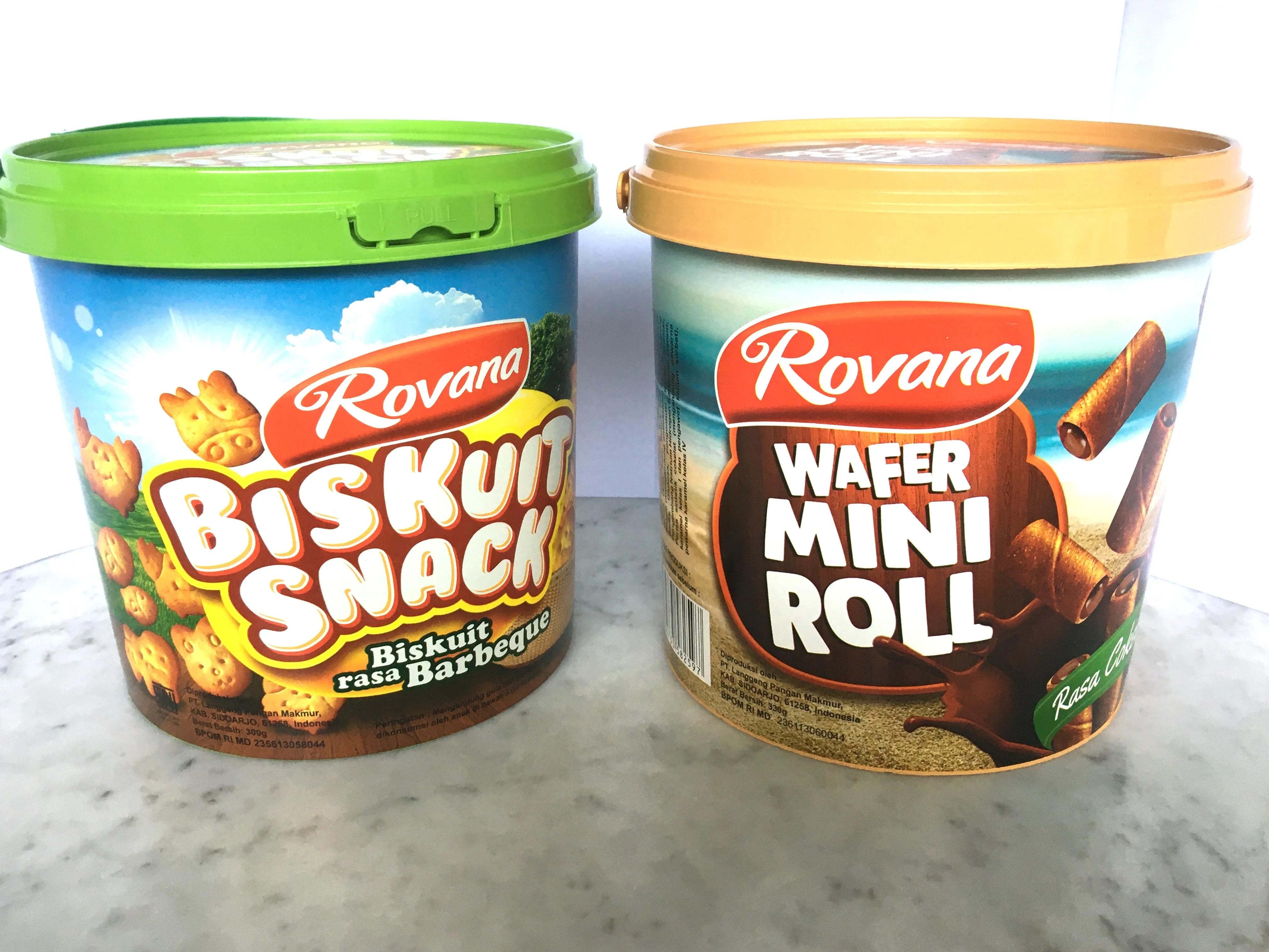 Hot Sell Biscuit Wafer Cream Tinned Bucket Pandan,Chocolate,Double Flavour ( 6pcs x 350gr ) Merryco - OEM