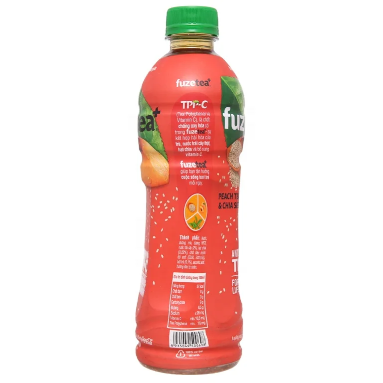 FUZETEA PEACH TEA AND CHIA SEEDS BOTTLE 450ML/FUZETEA PEACH FLAVOR TEA DRINKS/VIETNAM TEA DRINKS WHOLESALE