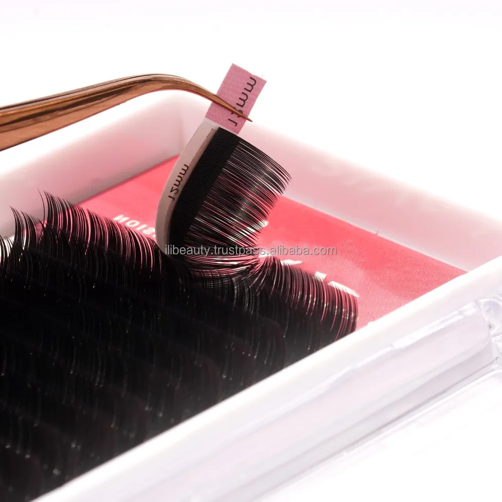 Custom Luxury Individual Eyelash Extension Natural C/CC/D/DD Curl Soft Silk Volume Dark Matte Faux Mink Eyelashes