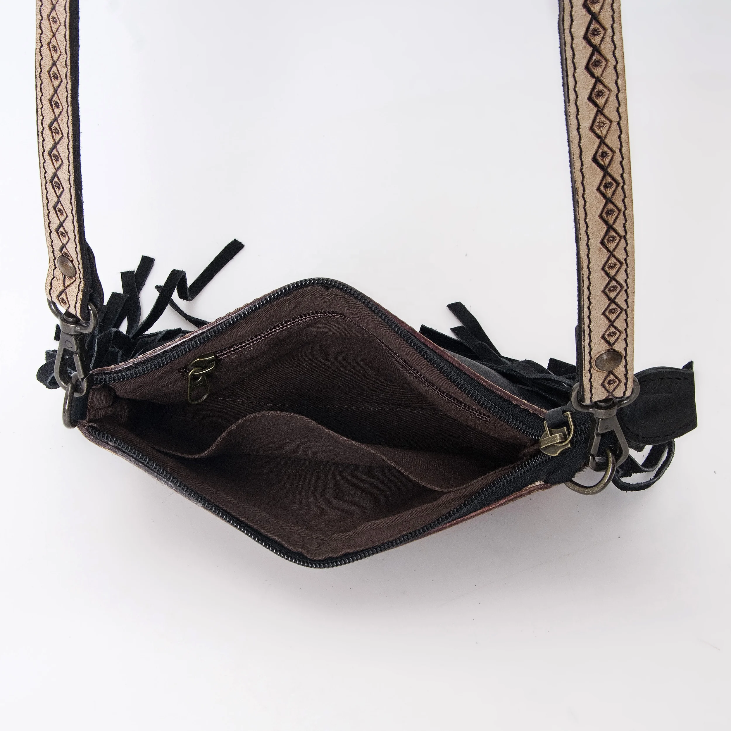 Women Small Crossbody Bag Made of Jaguar Print Vegetable Tanned Hairon Cowhide With Matching Hand Carved Straps Customization