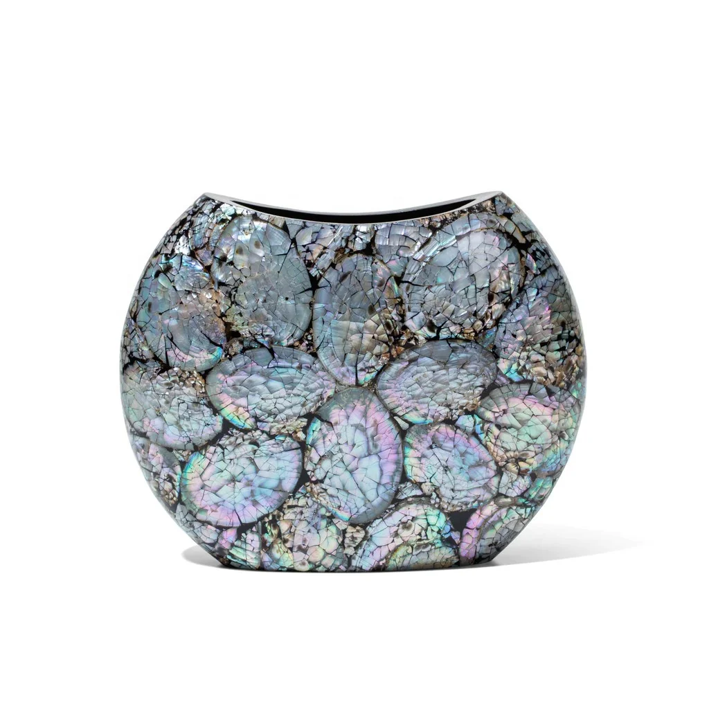 Wholesale luxury capiz shell vase decor mother of pearl inlay flower vases handmade high quality