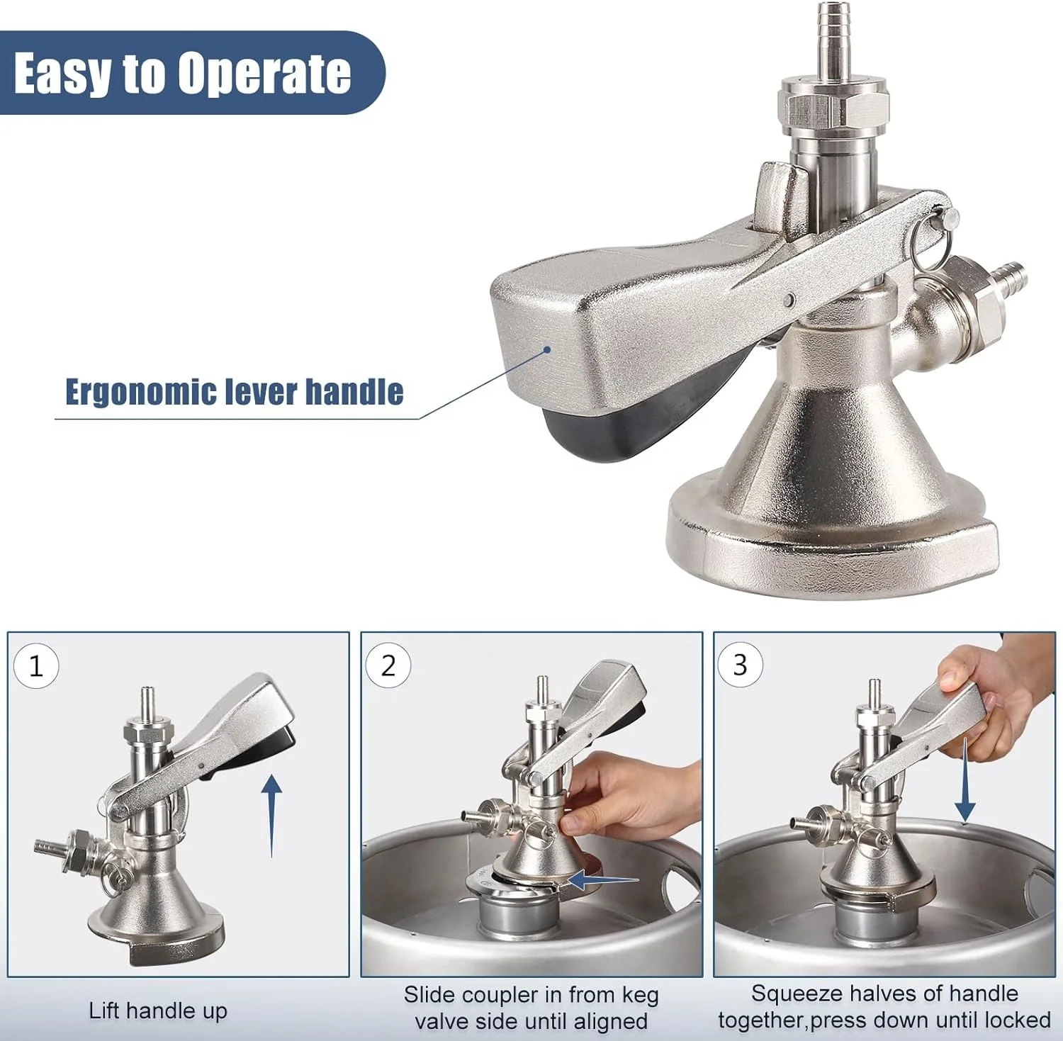 A type Keg Coupler German Slider A System Keg Coupler Stainless Steel Probe Beer Keg Tap with Pressure Relief Valve Beer Barrel