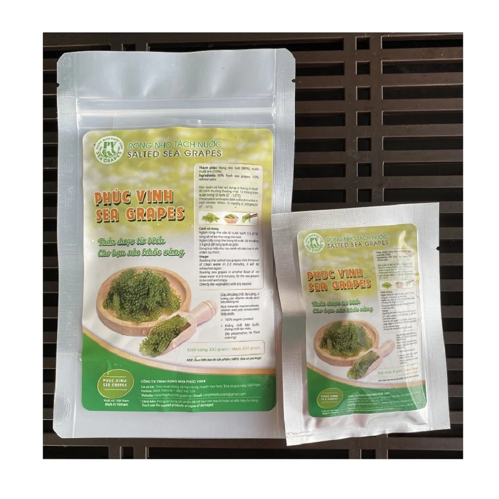Вьетнамские снэки добавки натуральные для всех подростков и возрастов сезон морских водорослей соленый морской виноград упакованные в пакет на молнии из Вьетнама