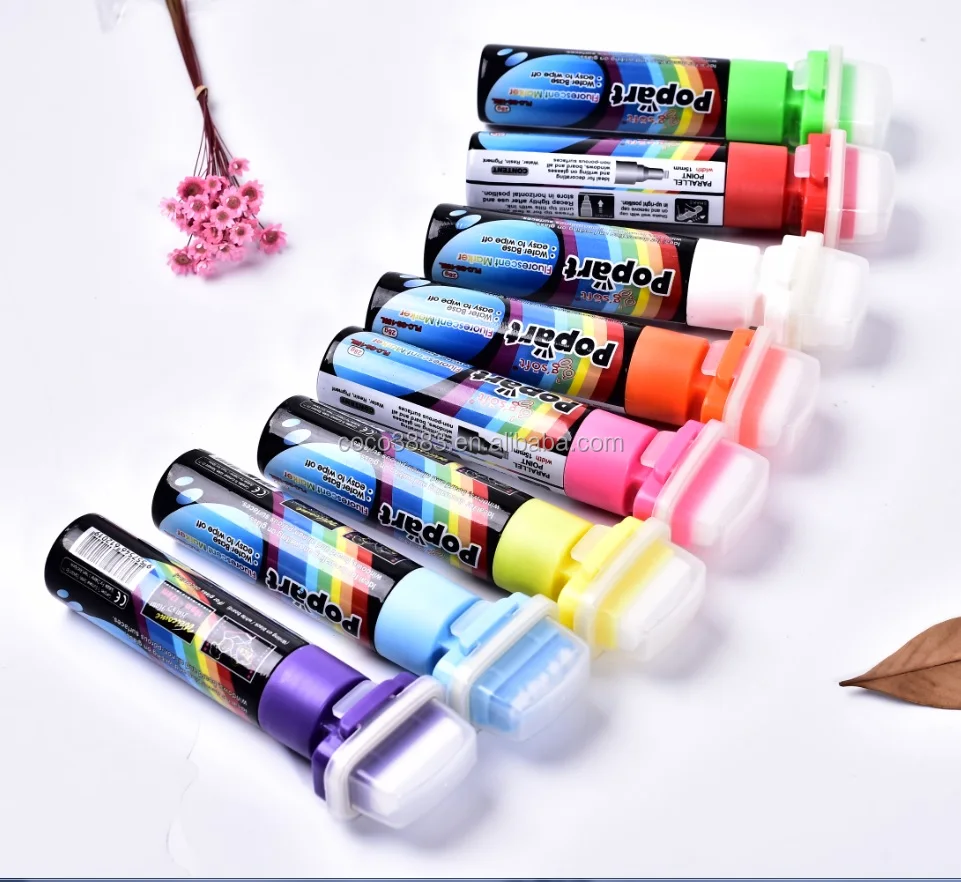 20mm Parallel Flat Nib Fluorescent color Erasable Liquid Chalk Marker 50 colors