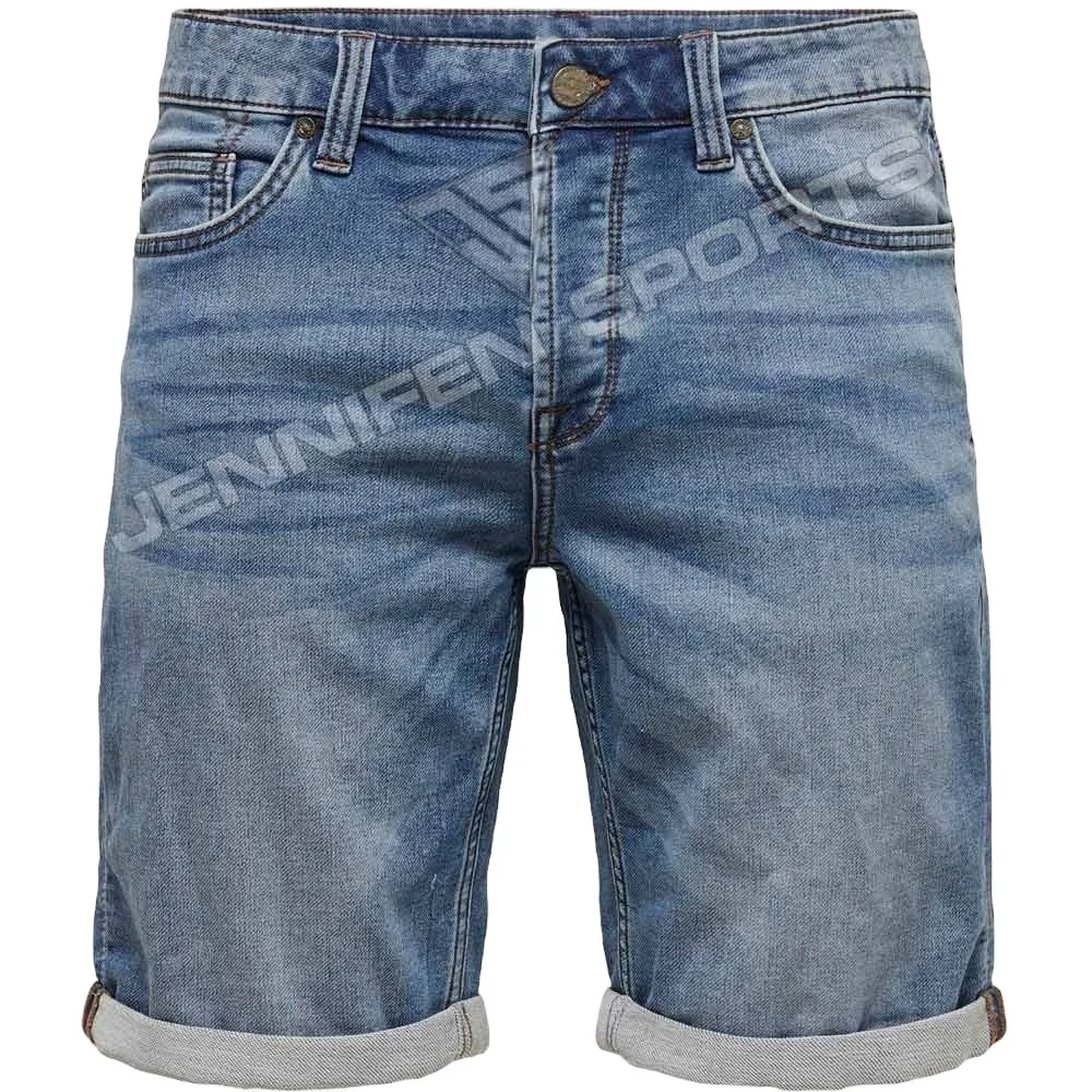 High Quality Mens Denim Short 100% Cotton Denim Fabric Inside Custom Label Front&Backside Pockets Button Closing With Belt Loops