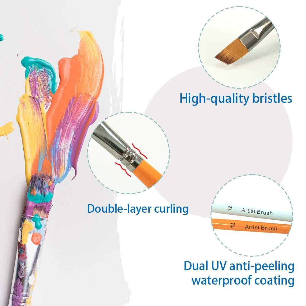 Professional Painting Brushes 5pcs Set Wooden Handle Art Brush Watercolor Acrylic Oil Painting  Artist Brushes