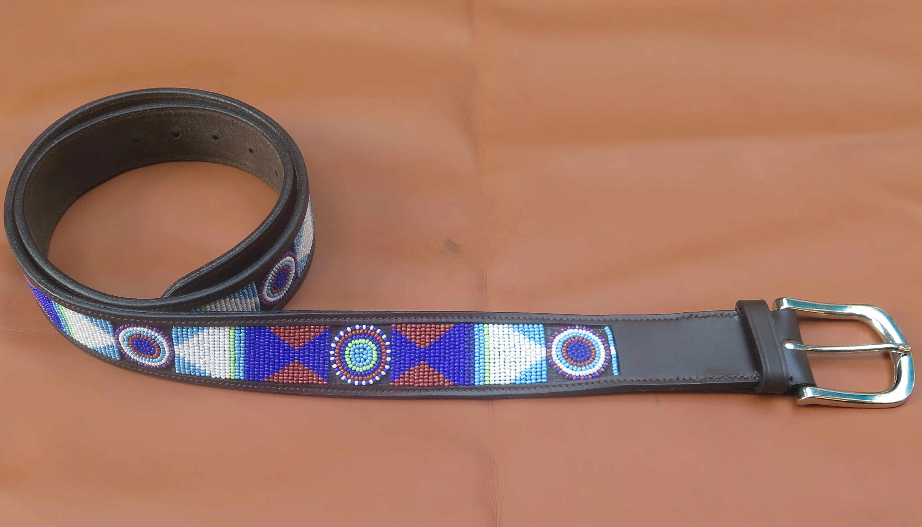 2024 Luxury Hand Made Beads Leather Belt Genuine Cow Leather Beads Belt for Men Real Leather Belts OEM Customized Logo Accept