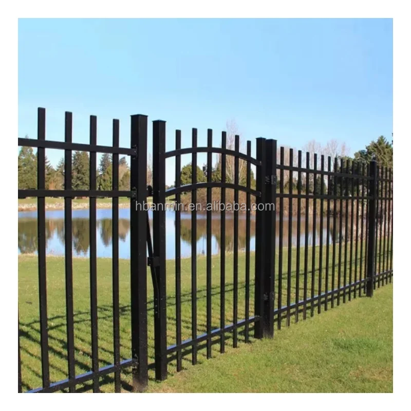 Customized Easily Assembled wrought iron garden fence iron spiked fence spear top metal fence