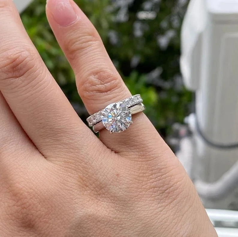 Beautiful Round Cut CVD HPHT Lab Grown Diamond Wedding Ring With Eternity Band Excellent Cut Amazing Engagement Gift For Women