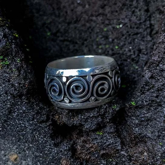 NY-R049- Sterling Silver  Bali Ornate Wide Band Ring For Men Women Ring Suitable For Gift For Men