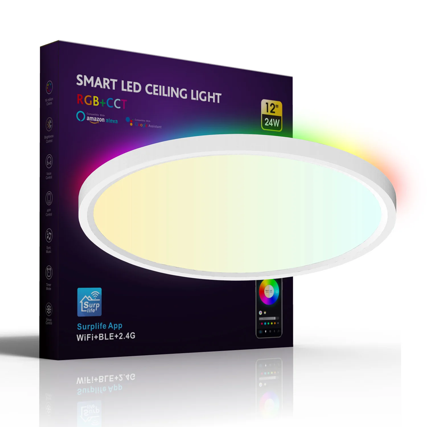 WIFI Zigbee Bluetooth Smart Ceiling Light RGB+IC+CW 24W IP20 PC