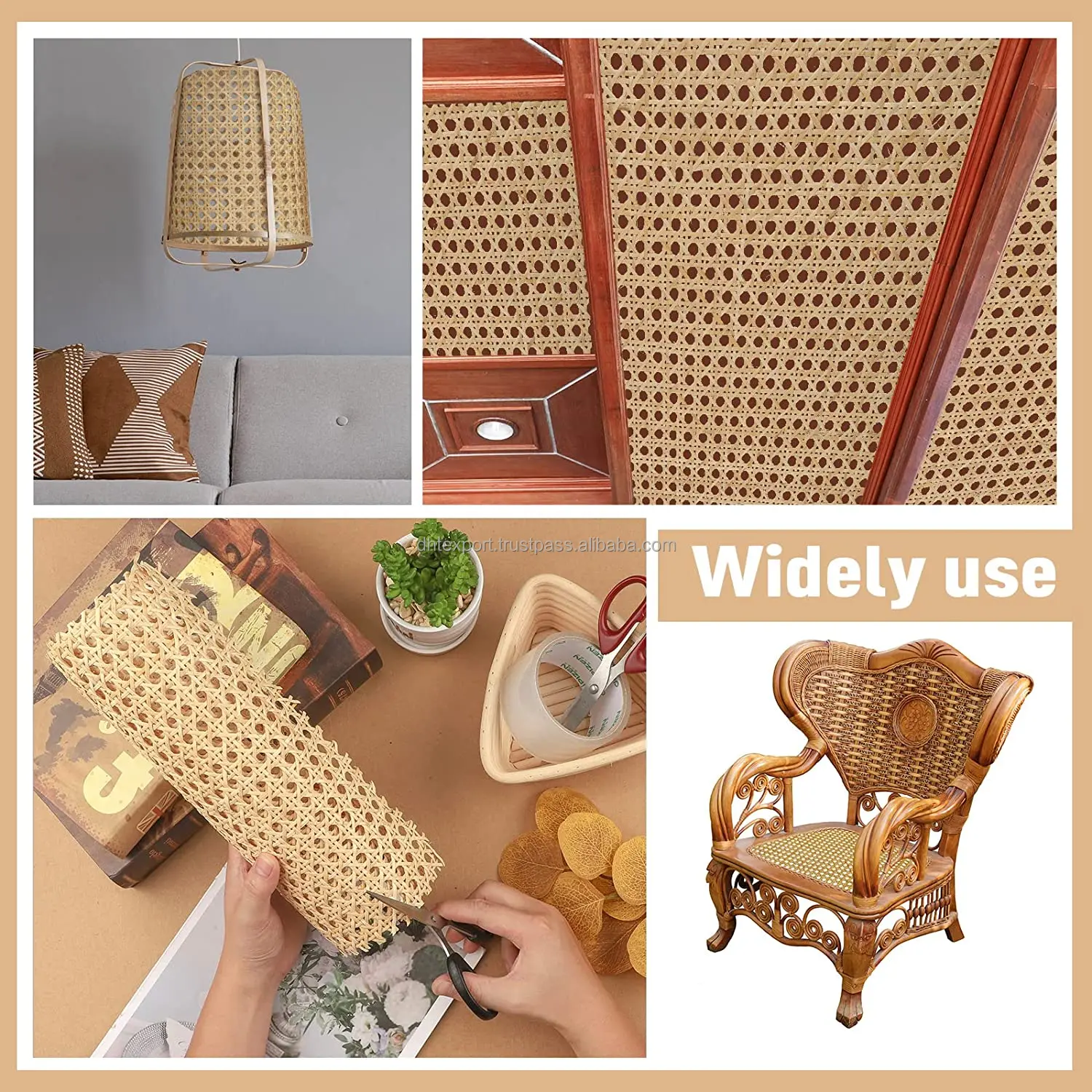 Natural 60 70 80 cm Whicker Raw Material Rattan Webbing Cane Rattan Webbing Roll High quality DHT Handicraft Made in Vietnam