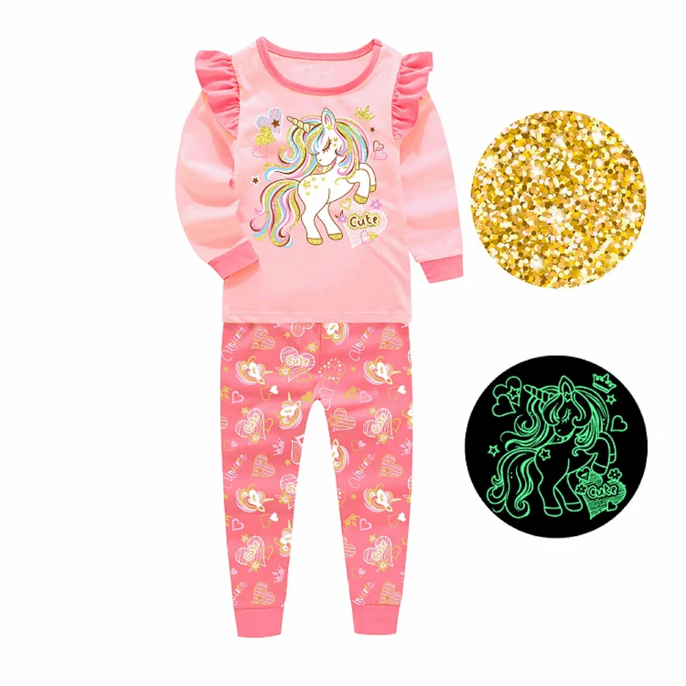 Barbieliya girl cotton pyjamas wholesaler  ship from China  glow in the dark kids pajamas