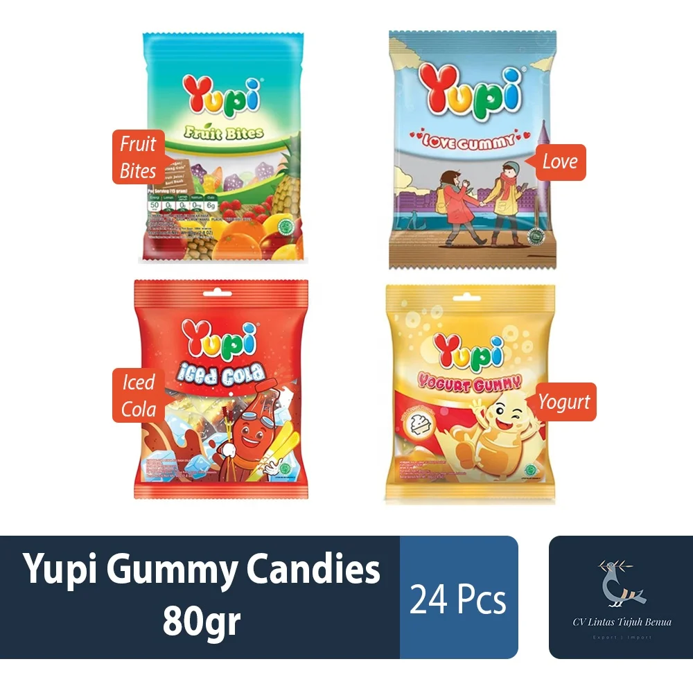 NEW Product Yupi Gummy Candies  80gr Love Gummy Soft Chewy Candy Fruity Sour Sweet Trending Candy