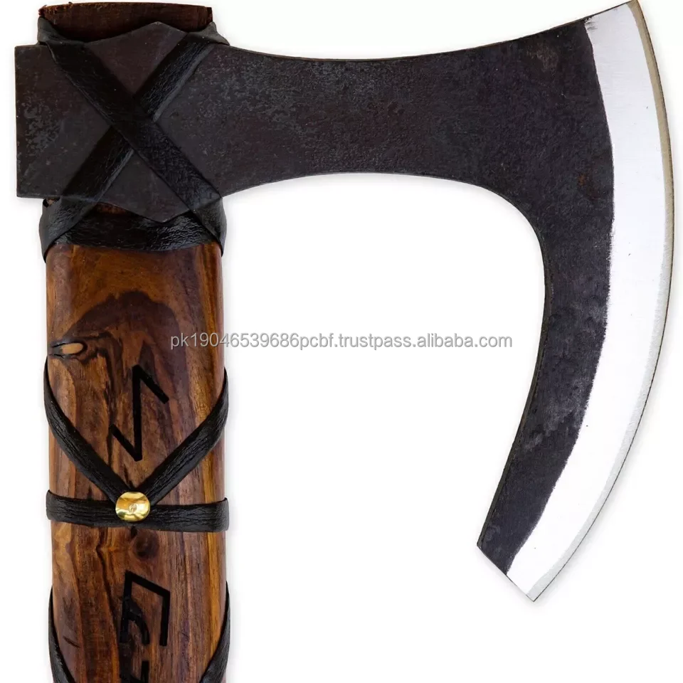 Functional Outdoor Hand Forged Viking Bearded  Axe Black Leather Wrap