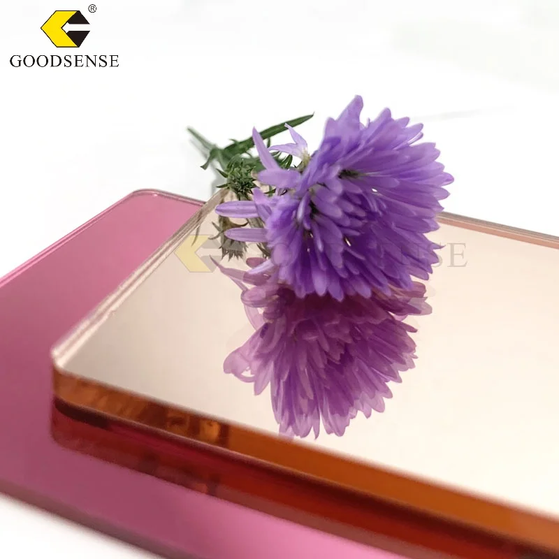 Goodsense Polystyrene PS Mirror Sheet Pink One Way Mirror Plastic Expanded Adhesive Wall Sticker Mirror Sheet Tiles for Decor