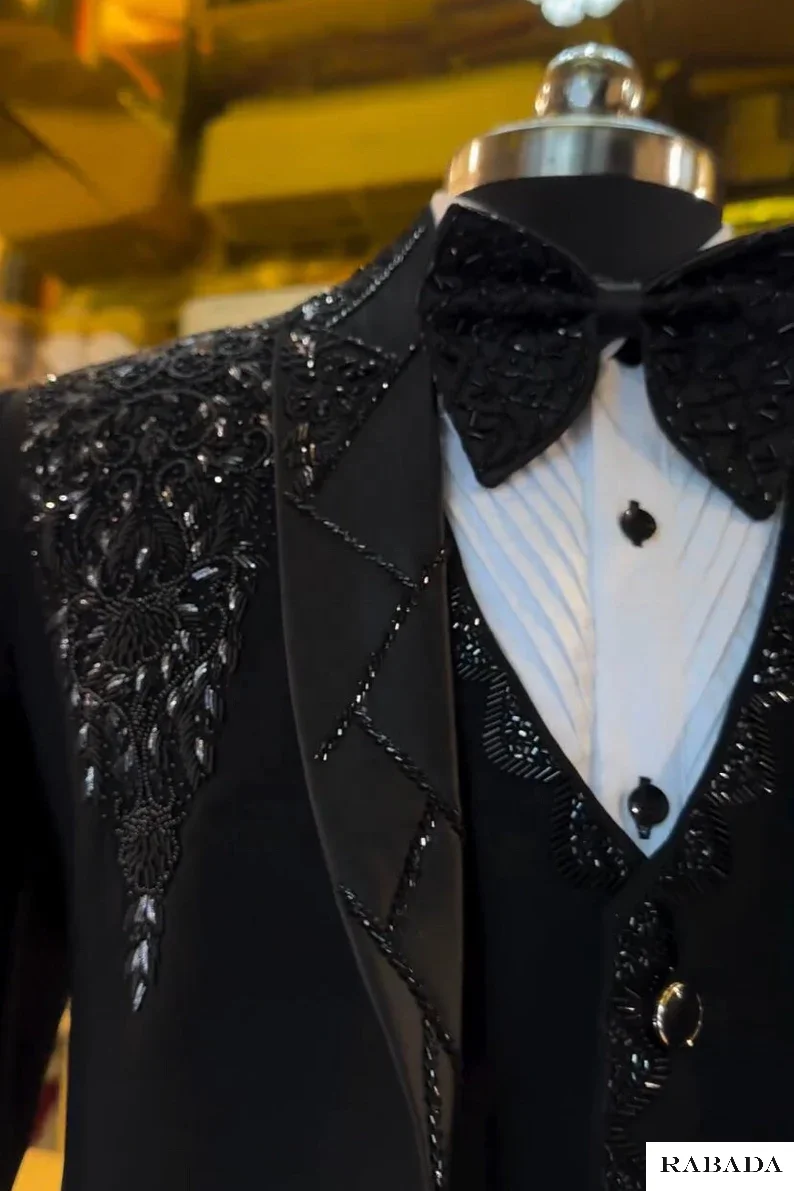 Black designer hand embroidered tuxedo, traditional groom black jodhpuri jacket, Wedding Jodhpuri Indian Jacket mens suit