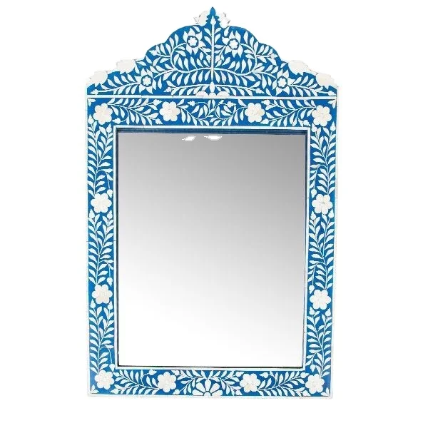 Modern Style Bone Inlay Mirror Frame from India Export Quality Wood Wall Decor for Home and Bathroom Bone Inlay Mirror Design