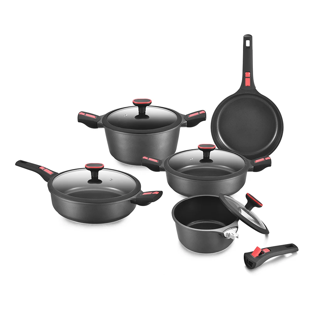 Smartpan OEM die cast Aluminum cookware set with plug in removable handle frying pans and casseroles cookware set
