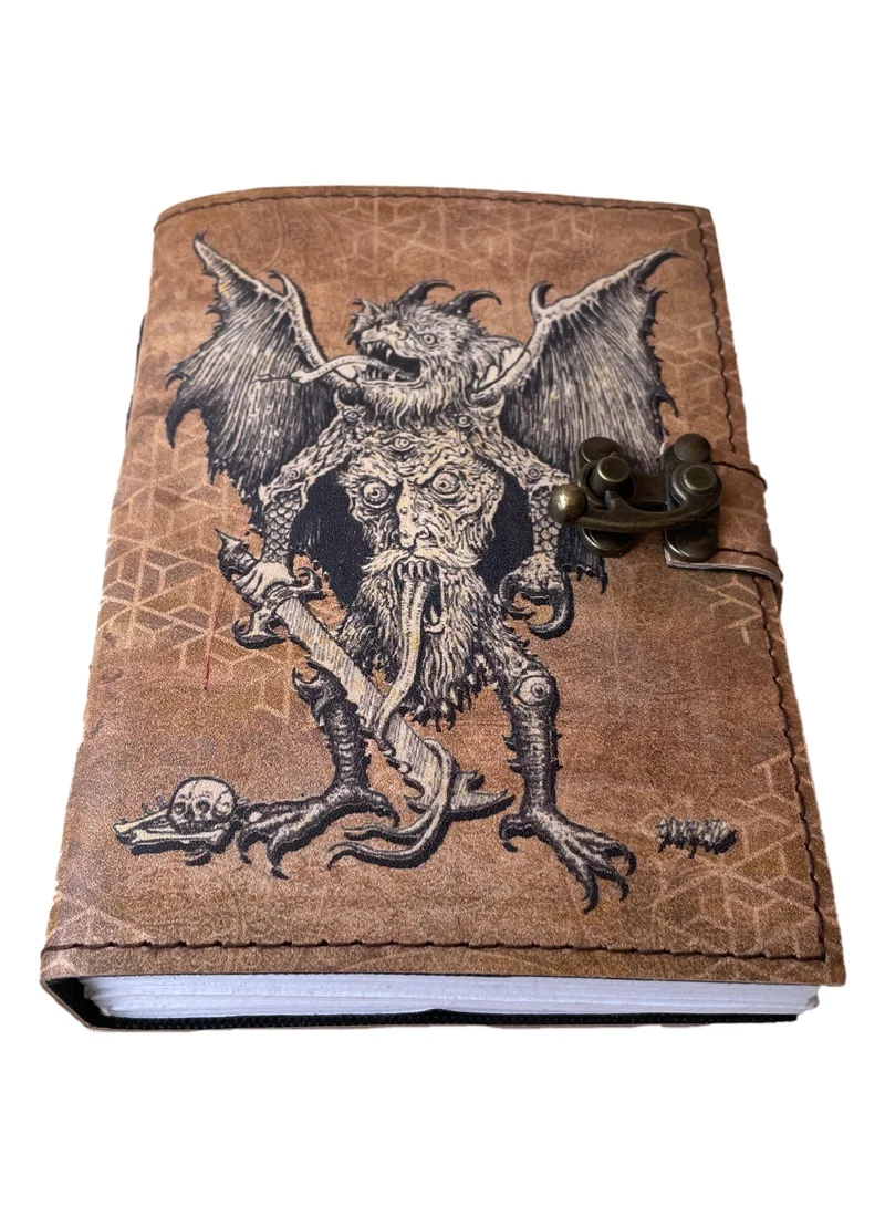 Printed dragon Handmade Cotton Paper Leather Journal Vintage Paper Notebook & Sketchbook planner Retro Collage Poster Design
