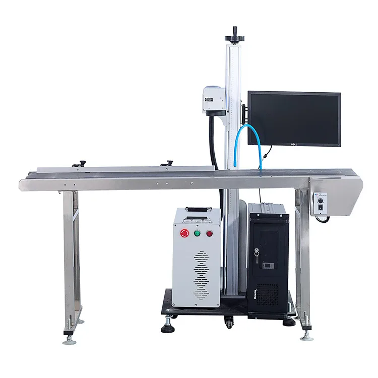 fiber laser marking machine for PVC plastic pipe and PE cable 20W 30W 50W flying fiber laser marking machine
