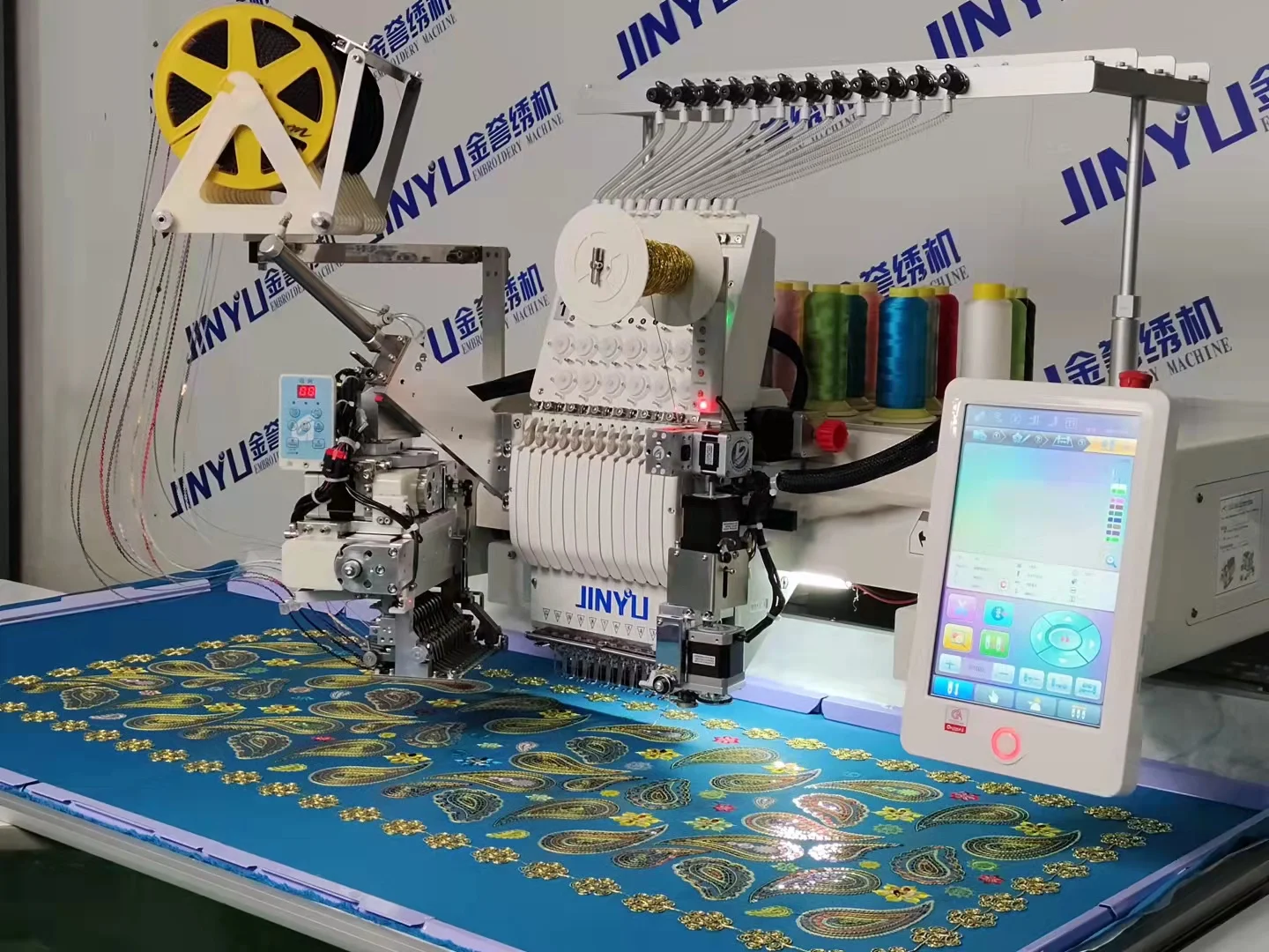 JCM-1201JINYU 2022 Новый дизайн новейшие технологии одна осветительная головка 12 блесток легкая согласно шляпа одежда вышивальная машина