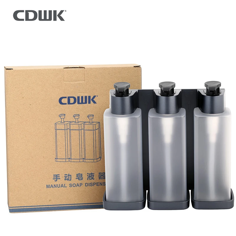 CDWK hotel shower gel soap dispenser 3 in 1 chamber shampoo and soap dispensers