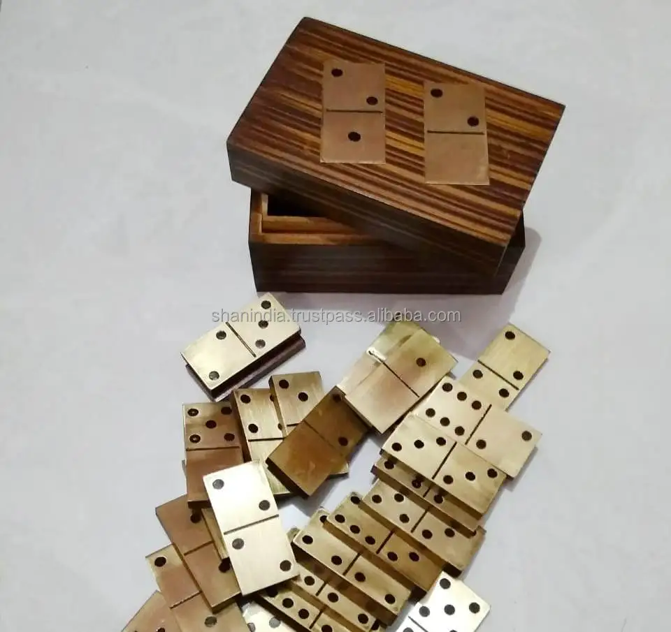 Modern Best Quality Wood Resin Metal inlay 28 chips and Box Domino Games for Kids and Adults
