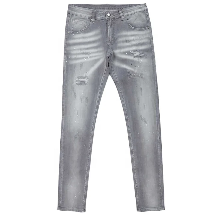 Source Wholesale New Style Fashion Ripped jeans men Denim Pants skinny jeans Trousers For Men new design gray color painted jean