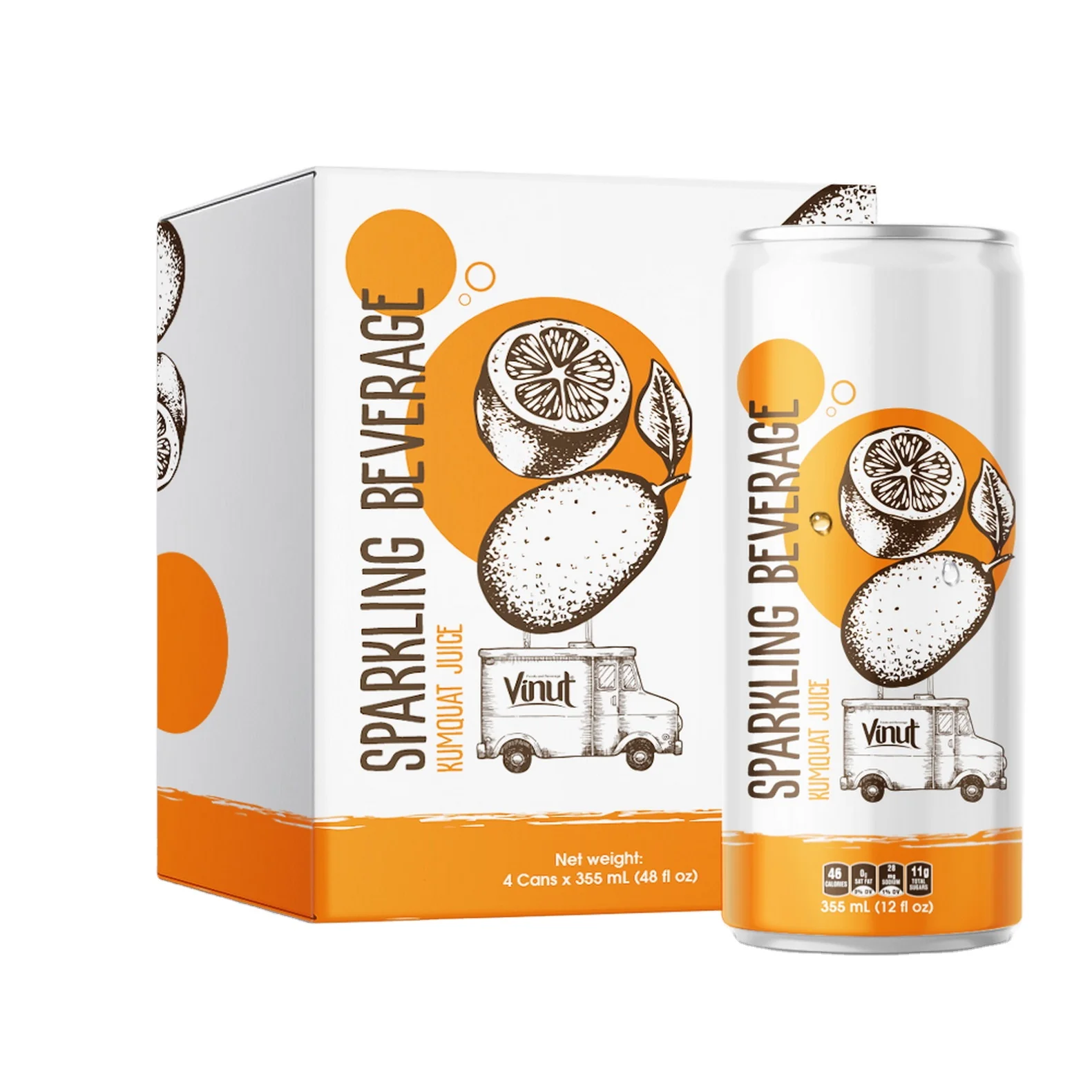  355ml Carbonated drinks VINUT Box 4 Cans Kumquat Juice Suppliers Sugar free tropical sample in Vietnam GMP