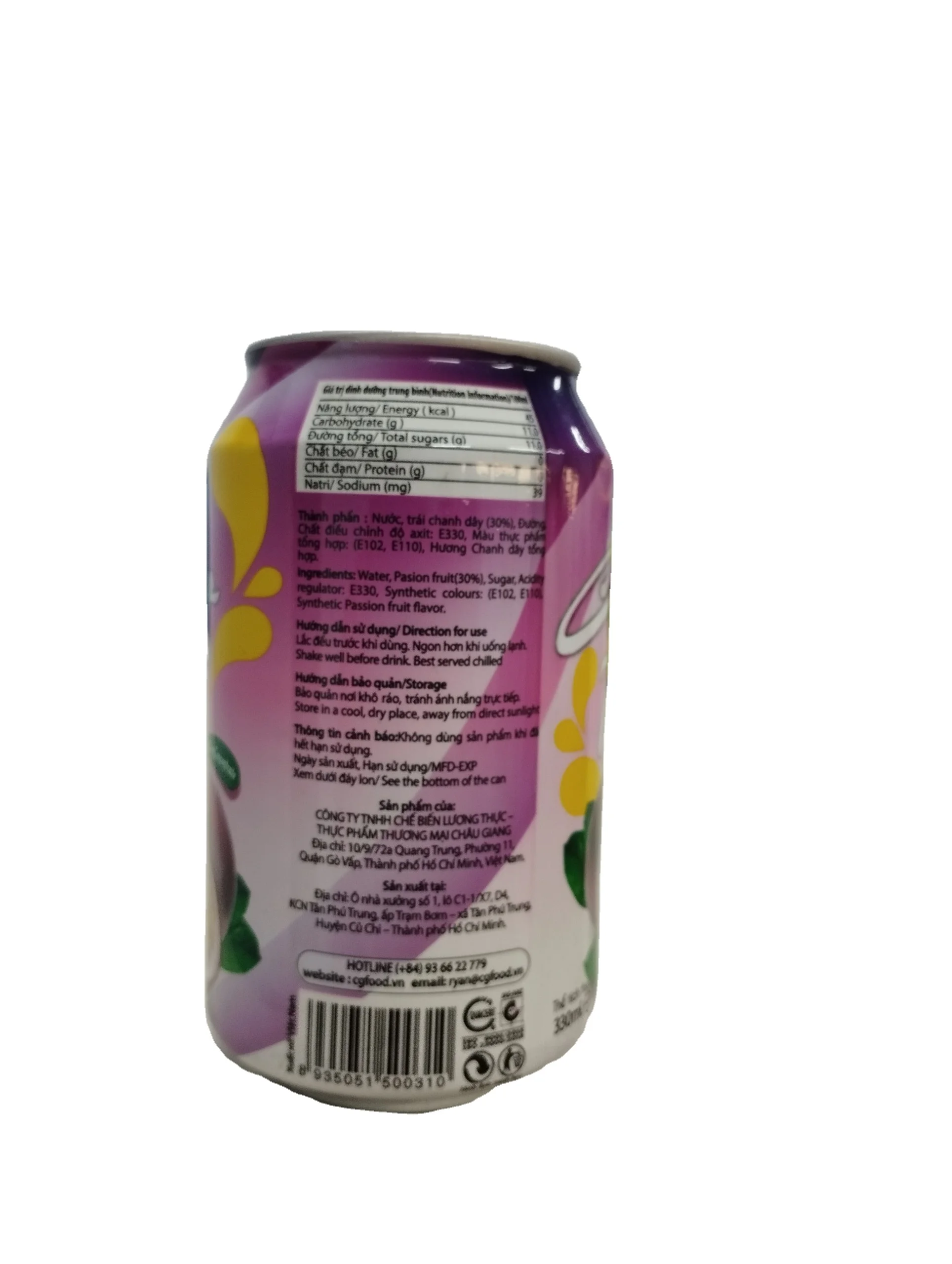 CG Soft Drink 330 ml canned Fruit juice Fresh Passion  flavor CG Passion Juice Extraction  Wholesale Supplier Passion Juice