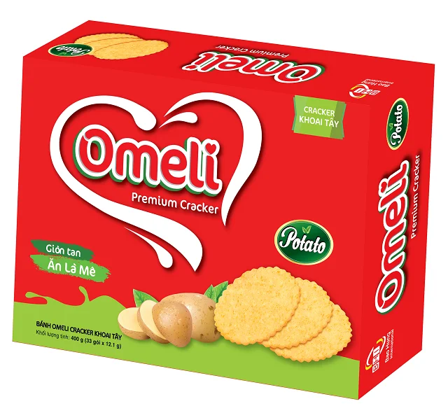 Omeli Brand Premium Quality Crispy Texture Crackers Best Seller Potato Milk Flavoured Biscuits Customizable Paper Box Egg Butter